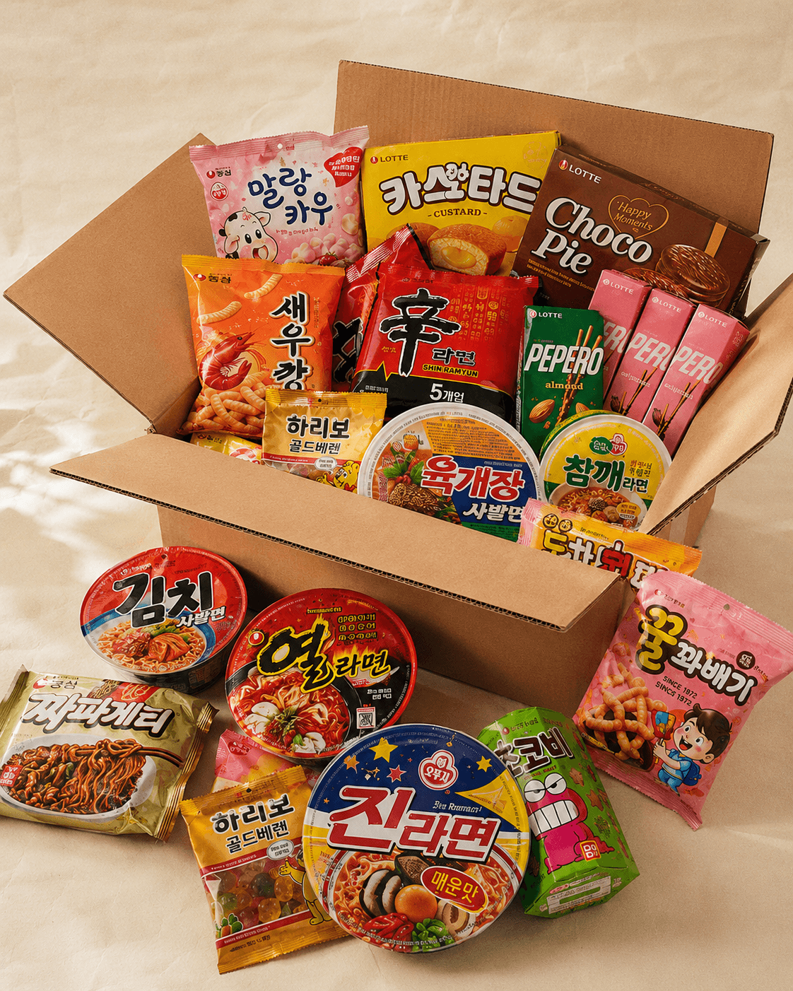 DelicaGlobal box overflowing with vibrant Korean snacks