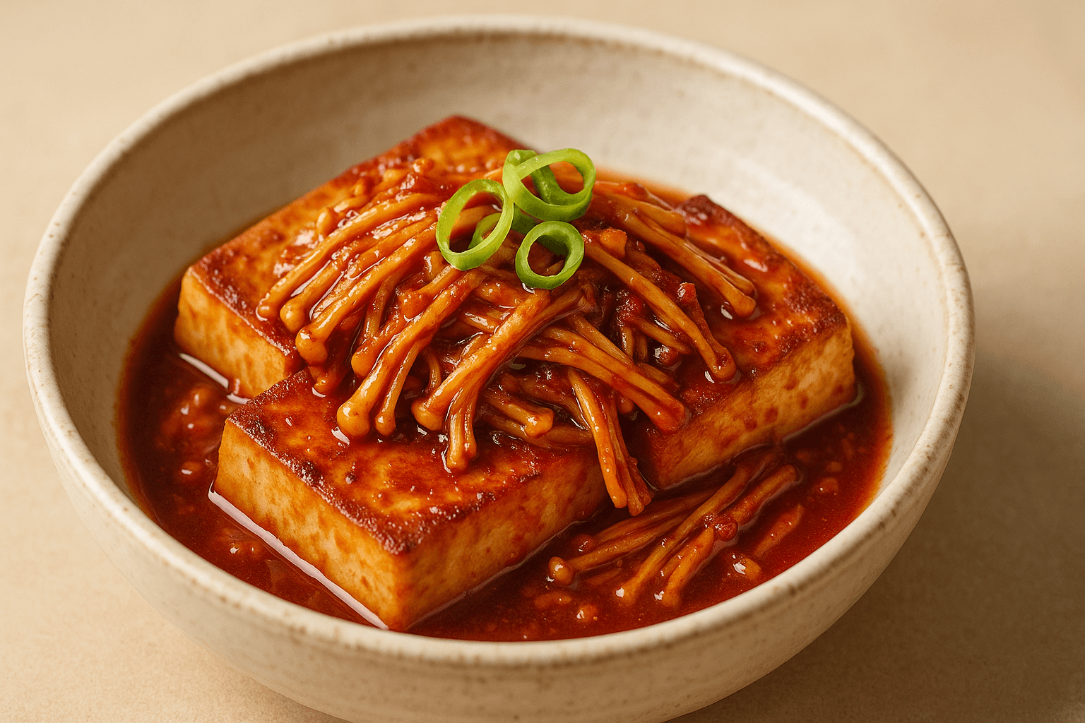Braised Tofu with Enoki Mushrooms — 20-Minute Korean Side Dish